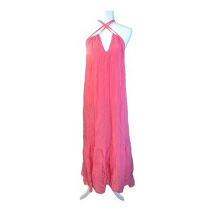 Frnch Wendi Maxi Dress in Coral Silk Blend Made in Italy Size Medium AC1